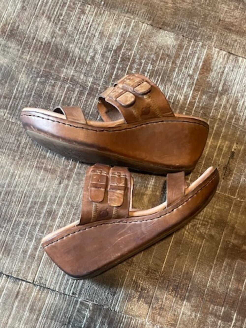 Born leather platform wedge heel mule sandals